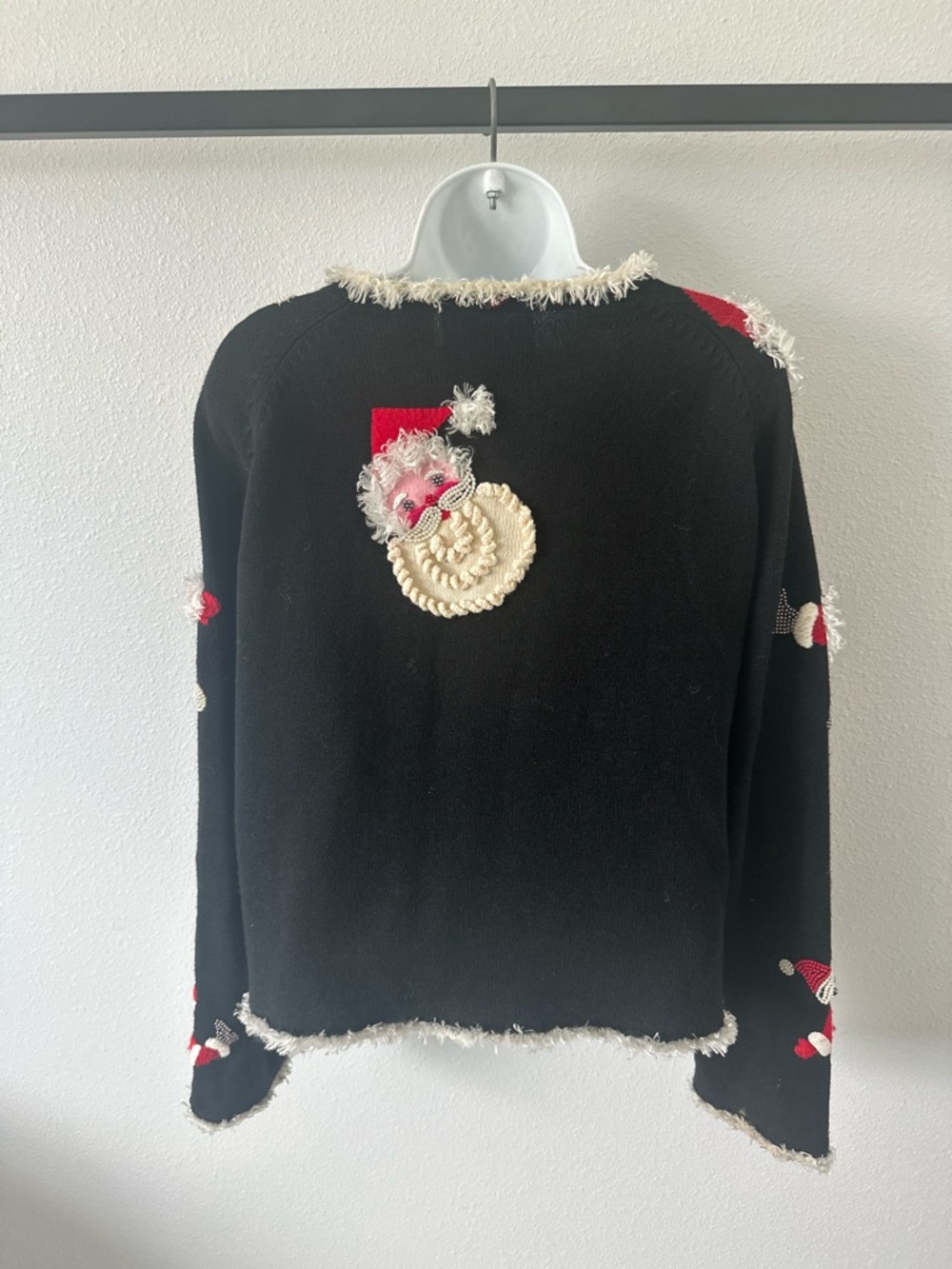 Michel Simon vintage rare Black Santa Knit Button-Front Women's Sweater Cardigan - Picture 7 of 10